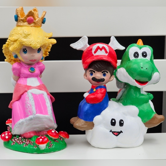 Mario and Yoshi Inspired Altered Precious Moments - OOAK - Picture 7 of 7